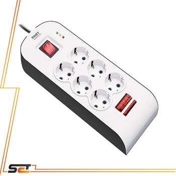 چند راهی 6 خانه محافظ دار ارت دار با کلید 1.8 متری پارت الکتریک